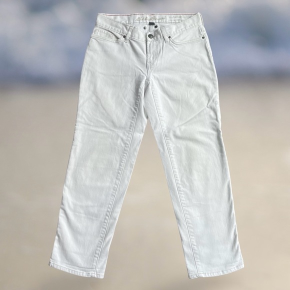 Eddie Bauer Denim - Eddie Bauer White Boyfriend Crop Denim Jeans Size 0 Mid Rise Button Zip Closure